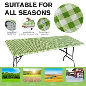 Byliable 6ft Fitted Tablecloth Rectangle Table Cover, Fitted Table Covers for 6 Foot Tables, Washable Picnic Table Cloth Indoor Outdoor Elastic Tablecloth, Green