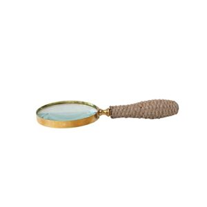 Creative Co-Op Brass Magnifying Glass with Jute Wrapped Handle Decorative Accents, 9" L x 4" W x 1" H, Clear & Natural