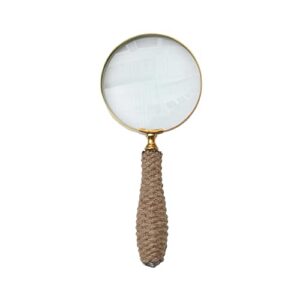 creative co-op brass magnifying glass with jute wrapped handle decorative accents, 9" l x 4" w x 1" h, clear & natural
