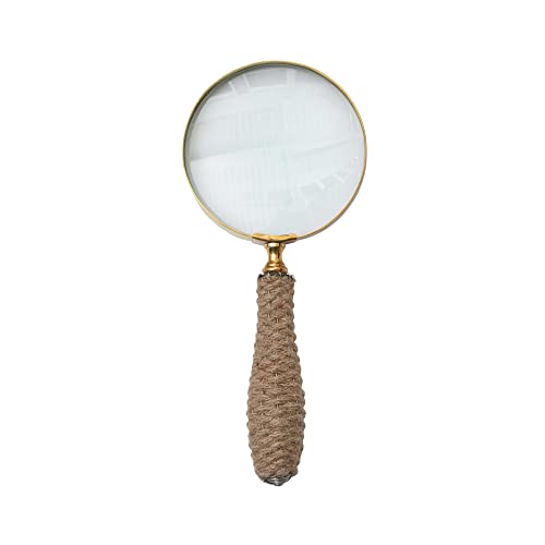 Creative Co-Op Brass Magnifying Glass with Jute Wrapped Handle Decorative Accents, 9" L x 4" W x 1" H, Clear & Natural