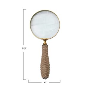 Creative Co-Op Brass Magnifying Glass with Jute Wrapped Handle Decorative Accents, 9" L x 4" W x 1" H, Clear & Natural