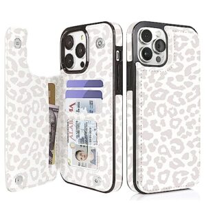 ucolor compatible with iphone 14 pro max 6.7" wallet case with card holder folio flip pu leather kickstand card slots case double magnetic clasp and rfid blocking cover 6.7 inch (beige leopard)
