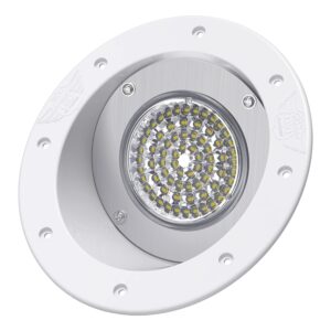 leisure led rv exterior round flood porch utility light - white 12v 1100 lumen lighting fixture replacement lighting for weekend warrior rvs, trailers, campers, 5th wheels (white)
