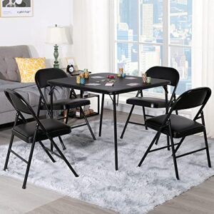 VECELO 34'' Portable Folding Card Table Square with Collapsible Legs & Vinyl Upholstery, Metal, Black