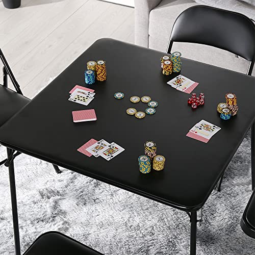 VECELO 34'' Portable Folding Card Table Square with Collapsible Legs & Vinyl Upholstery, Metal, Black