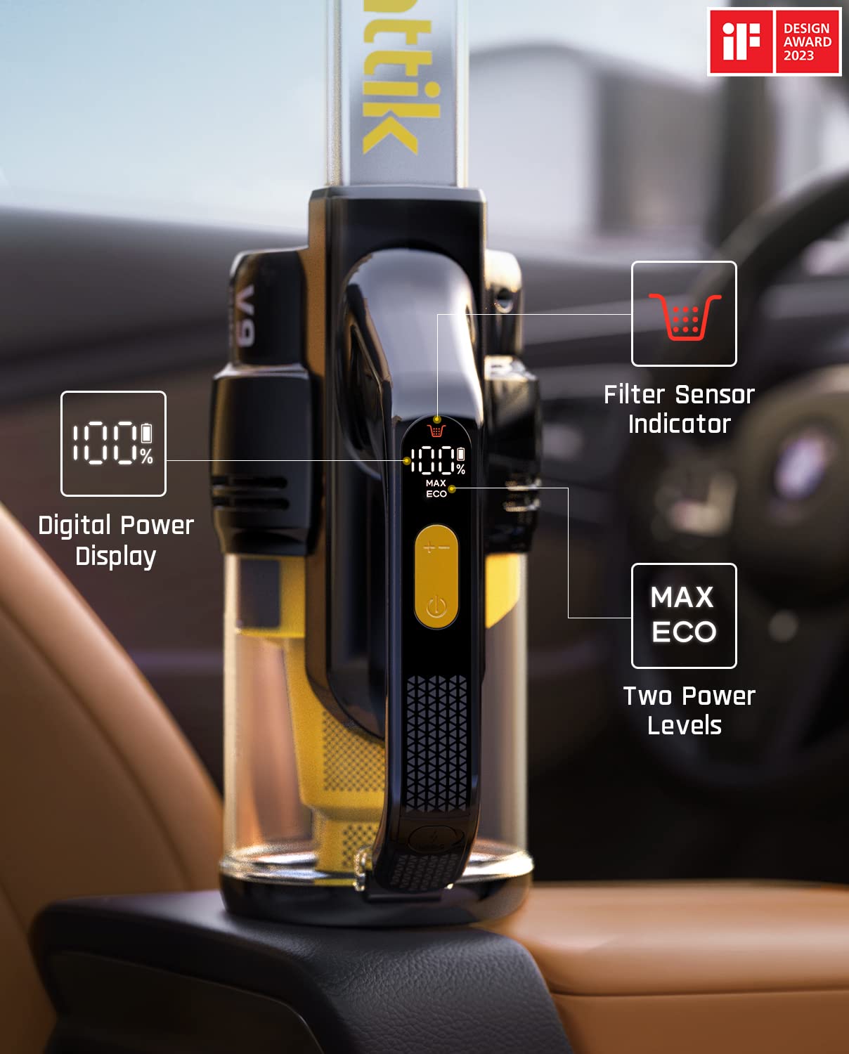 Fanttik RobustClean™ V9 Mate Cordless Car Vacuum, 13kPa/40AW, Handheld Vacuum with Various Attachments, 2-Hour Fast Charge, Lightweight Cordless Vacuum with LED-Display&Light, for Car Home Cleaning