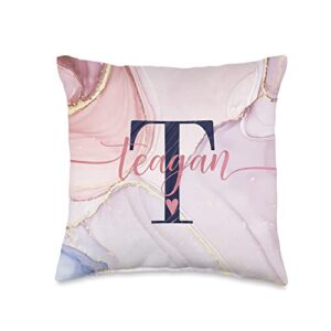 girl name on t lettering for women girls teagan letter t initial monogram calligraphy personalized throw pillow, 16x16, multicolor