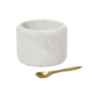 creative co-op marble pinch pot with brass spoon, set of 2 serveware, 4"l x 4"w x 3"h, white