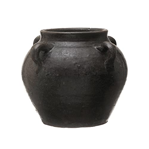 Creative Co-Op Found Decorative Clay Jar, Distressed Black, 7''