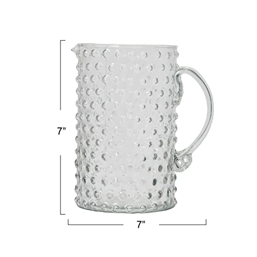 Creative Co-Op Hand Blown Glass Hobnail Pitcher, Clear Serveware, 7" L x 4" W x 7" H