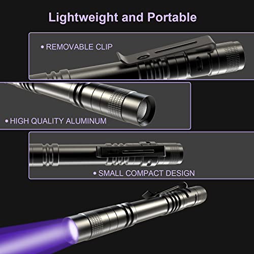 COSOOS 2 UV Black Light Flashlight, 2 Pack 395nm Mini Pen Light with Clip, Waterproof Ultraviolet Flashlight for Leak, Pet Urine, Scorpion, Hotel Inspection, Dry Stain and Bed Bug.