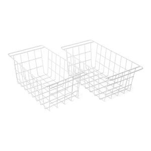 2 pack chest freezer storage baskets stackable wire freezer organizer bins rack with handles for kitchen, pantry, office, bathroom, laundry room- freezer basket fits most ( 8 x 16.5 x 6 inch)