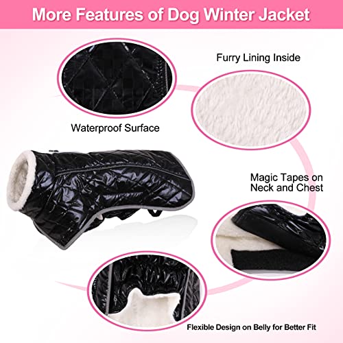 SUNFURA Warm Dog Coat, Waterproof Dog Winter Jacket for Small Medium Large Dogs, Turtleneck Dog Snow Jacket Reflective Dog Coats with Harness, Padded Dog Snowsuit for Cold Weather, Black S