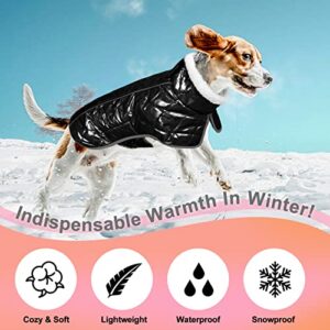 SUNFURA Warm Dog Coat, Waterproof Dog Winter Jacket for Small Medium Large Dogs, Turtleneck Dog Snow Jacket Reflective Dog Coats with Harness, Padded Dog Snowsuit for Cold Weather, Black S