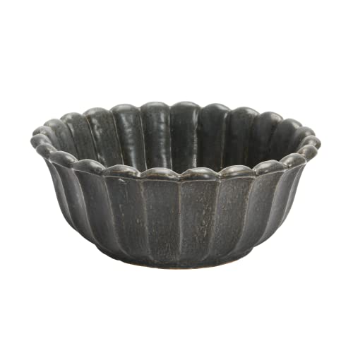 Creative Co-Op Stoneware Flower Shaped Bowl, Matte Black Reactive Glaze, 10''L x 10''W x 4''H