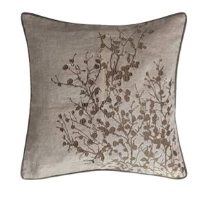 creative co-op creative co-op linen and cotton pillow with embroidery piping, grey and brown
