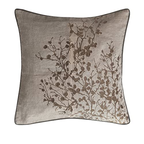 Creative Co-Op Creative Co-Op Linen and Cotton Pillow with Embroidery Piping, Grey and Brown