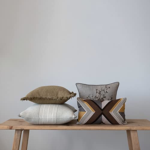 Creative Co-Op Creative Co-Op Linen and Cotton Pillow with Embroidery Piping, Grey and Brown