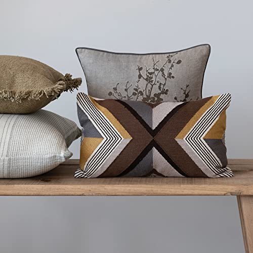 Creative Co-Op Creative Co-Op Linen and Cotton Pillow with Embroidery Piping, Grey and Brown