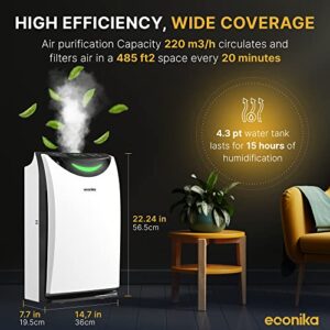 ECONIKA Air Purifiers for Large Room - 4 in 1 Humidifier and Air Purifier in One - H13 True HEPA Air Purifier for Allergies - Ionizer and UV-lamp - Covers Up to 700 Sq.Foot Home Air Cleaner