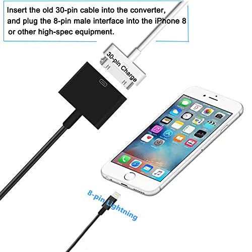 Apple Lightning to 30-Pin Adapter, MFi Certified 8 Pin Male to 30 Pin Female Connector Converter with iPhone Charger Cable Cord Compatible iPhone 12 11 X 7 6P 5S 4S 4 3 3G/iPad/iPod (Black)