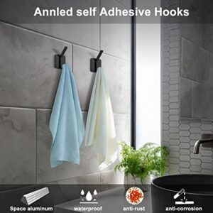 Adhesive Towel Hooks for Bathrooms，Heavy Duty Wall Hooks for Hanging Robe,Coats,Keys,Handbag,Waterproof Aluminum Sticky Hooks for Home,Bedroom,Hallways,Entrance,Kitchen,Office- Black 6 Pack