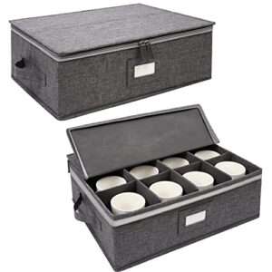 popoly cup and mug storage box 2 pack, china storage boxes containers holds 12 coffee mugs and tea cups with lid and handles, hard top, sides and stackable