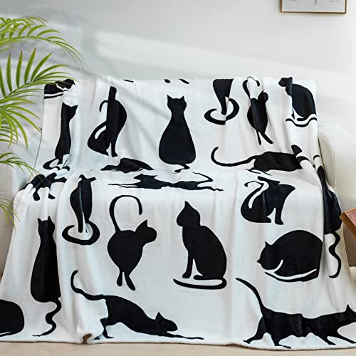 Cat Throw Blanket for Cat Lovers Black Cats Blanket Cat Print Blanket Cute Blankets Cat Plush Blanket Cat Blanket for Women Cat Themed Gifts for Women (50 * 60inchs,cat4)