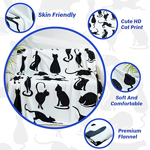 Cat Throw Blanket for Cat Lovers Black Cats Blanket Cat Print Blanket Cute Blankets Cat Plush Blanket Cat Blanket for Women Cat Themed Gifts for Women (50 * 60inchs,cat4)