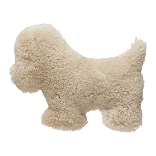 Creative Co-Op New Zealand Lamb Fur Dog Shaped, Cream Pillows, 17" L x 11" W x 3" H