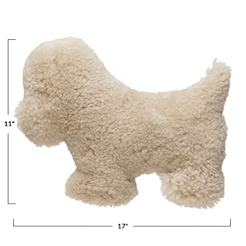 Creative Co-Op New Zealand Lamb Fur Dog Shaped, Cream Pillows, 17" L x 11" W x 3" H