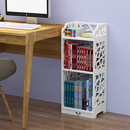 Rerii Small Bookshelf, Bookcase for Small Spaces, 3 Tier 2 Shelf Bookshelves Bookcases, Book Case Shelves for Kids Room, Living Room, Bedroom, Bathroom and Office, White