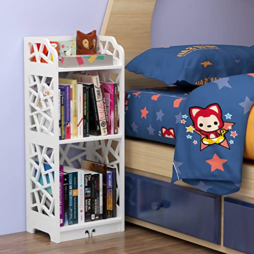 Rerii Small Bookshelf, Bookcase for Small Spaces, 3 Tier 2 Shelf Bookshelves Bookcases, Book Case Shelves for Kids Room, Living Room, Bedroom, Bathroom and Office, White