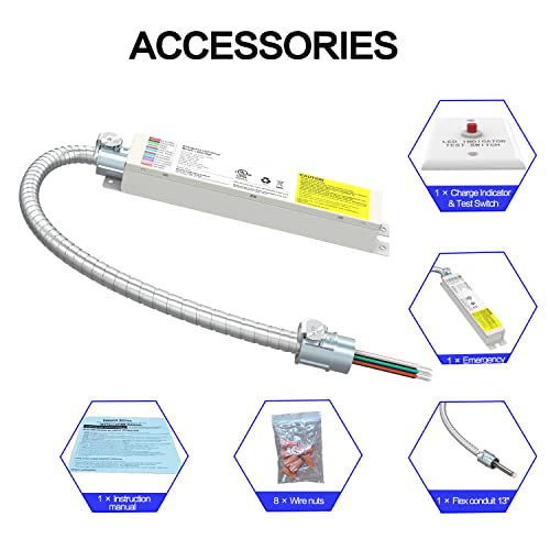 20W LED Emergency Driver 100-247V AC, 175V DC Rechargeable LED Emergency Light Backup Battery, UL Listed with 5-Year Warranty, Over 90mins Emergency Time,for Panel Light, Linear Light(10Pack) White