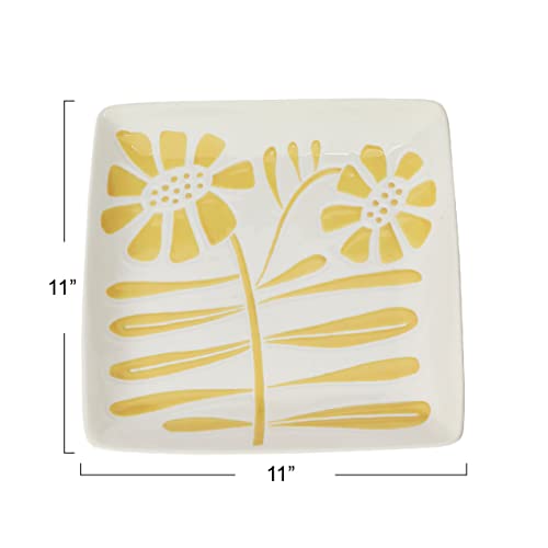 Creative Co-Op Hand Painted Stoneware Plate with Wax Relief Flowers, Multicolor, Set of 6, 11" L x 11" W x 1" H (DF6593SET)