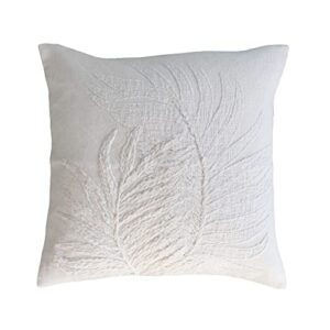creative co-op cotton pillow with botanical embroidery, natural, 20''l x 20''w x 1''h