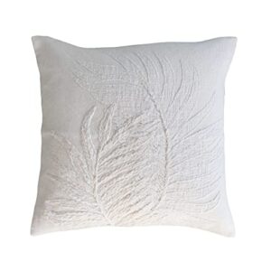 Creative Co-Op Cotton Pillow with Botanical Embroidery, Natural, 20''L x 20''W x 1''H