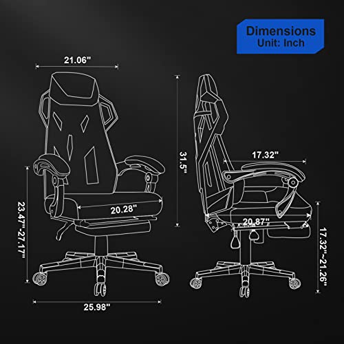GTRACING Gaming Chair, Computer Chair with Mesh Back, Ergonomic Gaming Chair with Footrest, Reclining Gamer Chair with Adjustable Headrest and Lumbar Support for Gaming and Office, Black