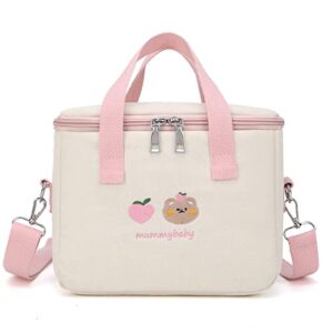 laureltree aesthetic kawaii cute lunch bag box with straps insulated waterproof durable for women girls kids office school (pink)
