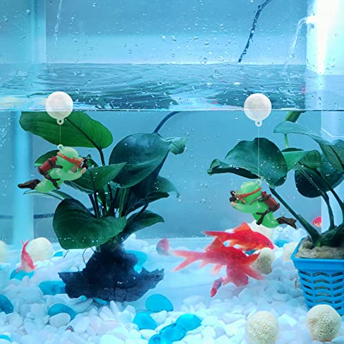 WishLotus Fish Tank Floating Decor, Durable Resin Aquarium Decorative Accessories Fluorescent Cute Camera Diver with Thin Line and Suspended Ball Fish Tank Decor for Aquarium Landscape Decor (Green)