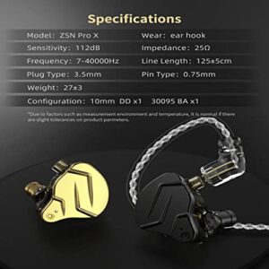 KZ ZSN PRO X Wired Earbuds,in-Ear Headphones with Dual Driver-Clear Sound and Ergonomic Custom-Fit Earpieces (S/M/L),Bass Ear Buds,3.5mm Jack for Phones，Computer and Laptops (Black Without Mic)