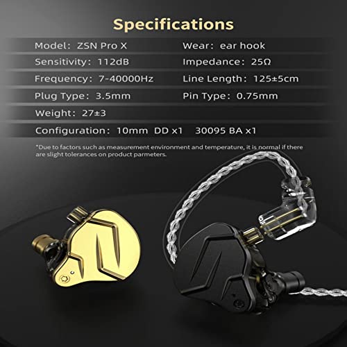 KZ ZSN PRO X Wired Earbuds,in-Ear Headphones with Dual Driver-Clear Sound and Ergonomic Custom-Fit Earpieces (S/M/L),Bass Ear Buds,3.5mm Jack for Phones，Computer and Laptops (Black Without Mic)