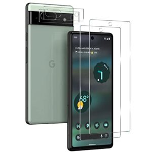 pixel 6a tempered glass screen protector + camera lens protector [ 2 + 2 pack ][fingerprint unlock] [anti-scratch] [case friendly] hd clear protective film for google pixel 6a