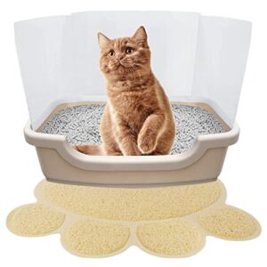 4 pack cat litter box splash guard , detachable litter box pee shieldwith cat litter mat , cat litter box enclosure splash guard for open top litter pan ,reusable and easy to clean