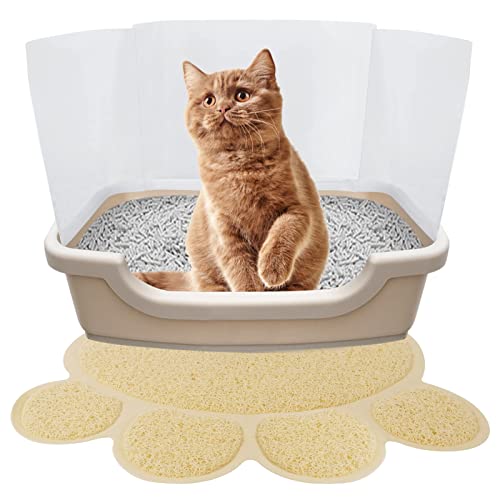 4 Pack Cat Litter Box Splash Guard , Detachable Litter Box Pee Shieldwith Cat Litter Mat , Cat Litter Box Enclosure Splash Guard for Open Top Litter Pan ,Reusable and Easy to Clean