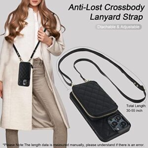 Bocasal Crossbody Wallet Case for iPhone 14 Pro Max, RFID Blocking PU Leather Zipper Handbag Purse Flip Cover, Kickstand Folio Case with Card Slots Holder Wrist Strap Lanyard 5G 6.7 Inch (Black)