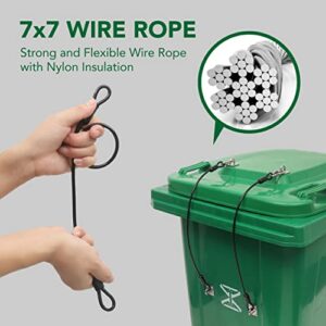 (4-Pack) Garbage Can Lock, Trash Can Lock Kit with Nylon Coated Wire Ropes, Stainless Steel Hasps, Mounting Hardware, Bonus Self-Tapping Screws
