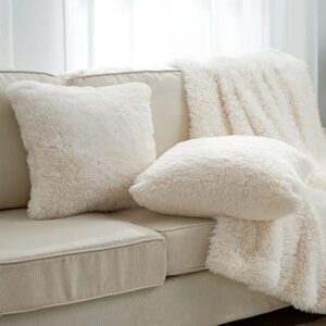 Cozy Bliss Super Soft Fuzzy Faux Fur Throw Pillowcovers for Couch, Long Hair Fluffy Shaggy Throw Pillowcases, Luxury Plush Decorative Pillow Covers for Sofa Bed(20" x 20", Ivory)