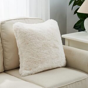 Cozy Bliss Super Soft Fuzzy Faux Fur Throw Pillowcovers for Couch, Long Hair Fluffy Shaggy Throw Pillowcases, Luxury Plush Decorative Pillow Covers for Sofa Bed(20" x 20", Ivory)