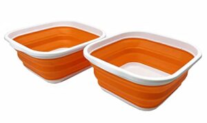 sammart 5.5l (1.4 gallons) set of 2 collapsible tub - foldable dish tub - portable washing basin - space saving plastic washtub (white/orange)